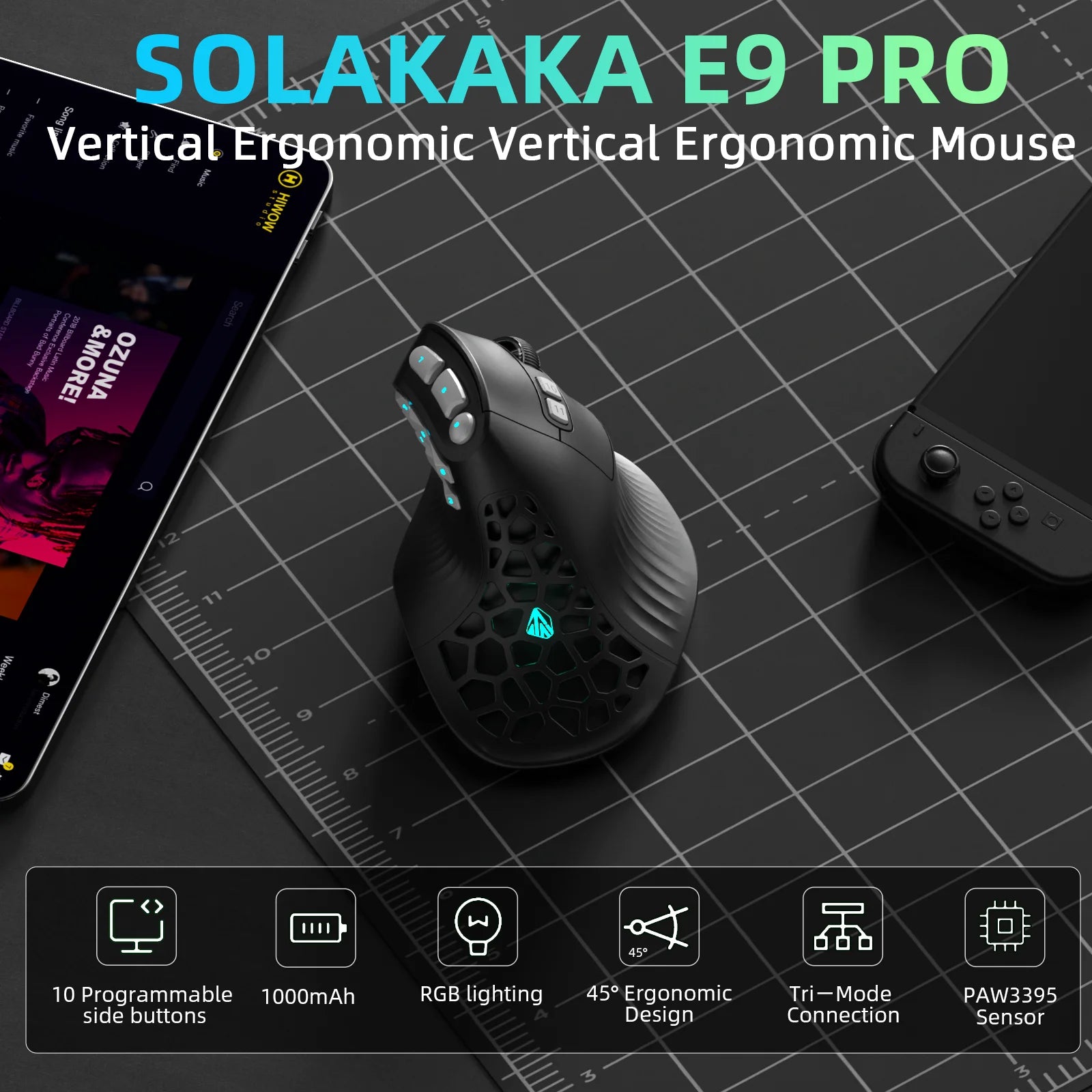 SOLAKAKA E9 Pro Vertical Wireless Mouse