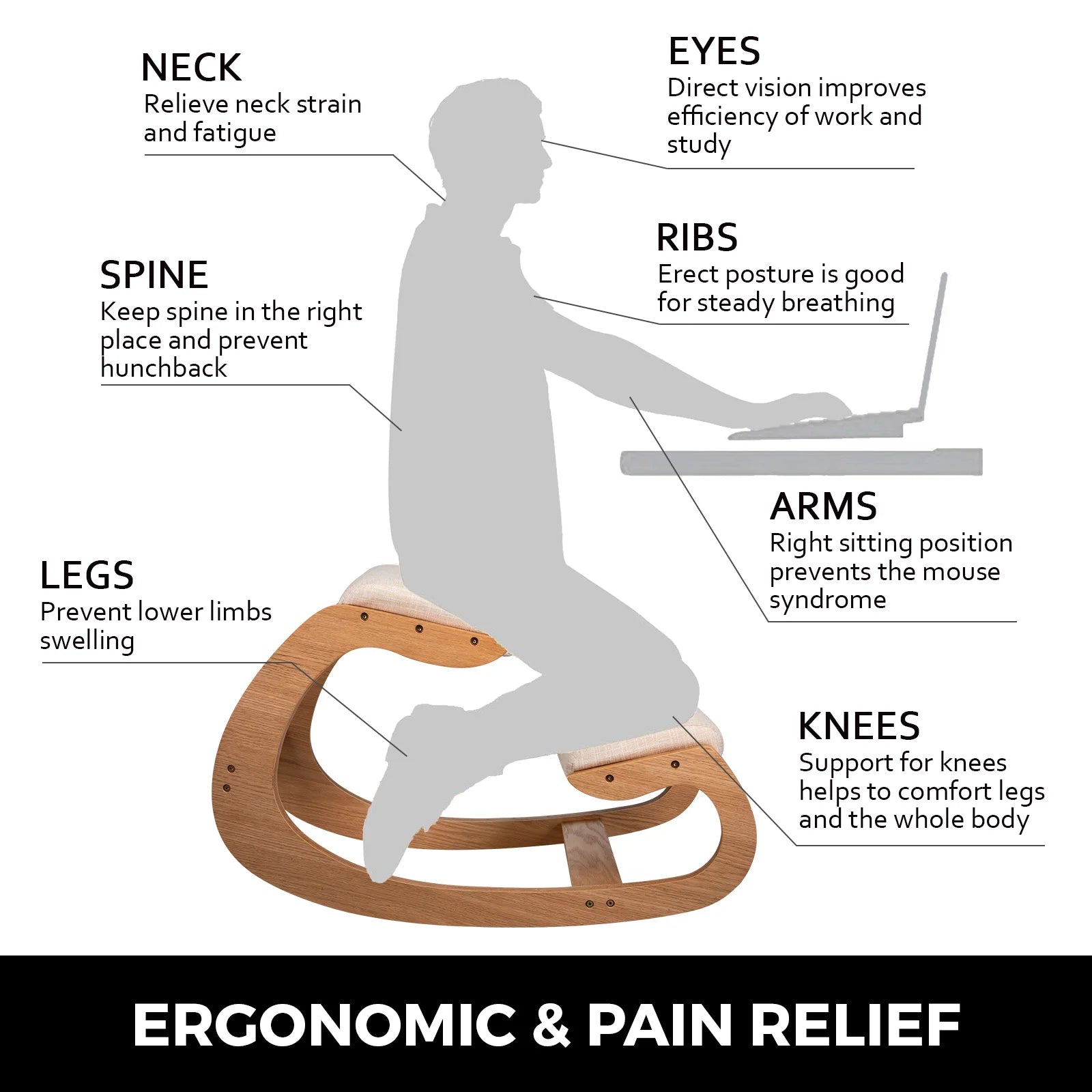 Ergonomic Kneeling Chair with Cushioned Seat