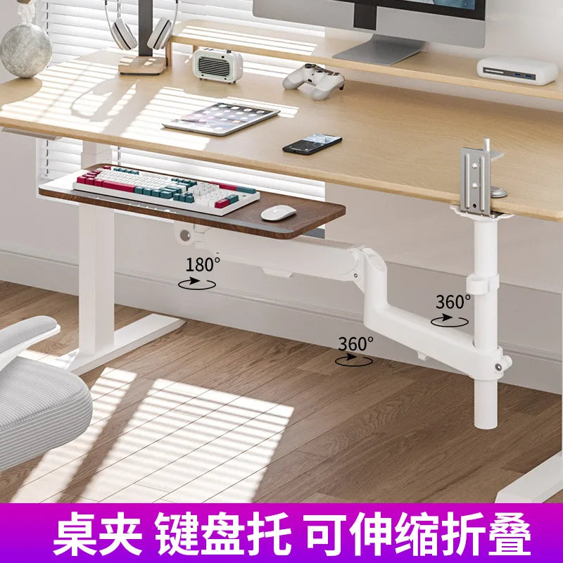 Adjustable Under Desk Keyboard Tray Ergonomic Pull Out Mouse Holder Swivel Fold Workstation Accessories Keyboard Storage Bracket