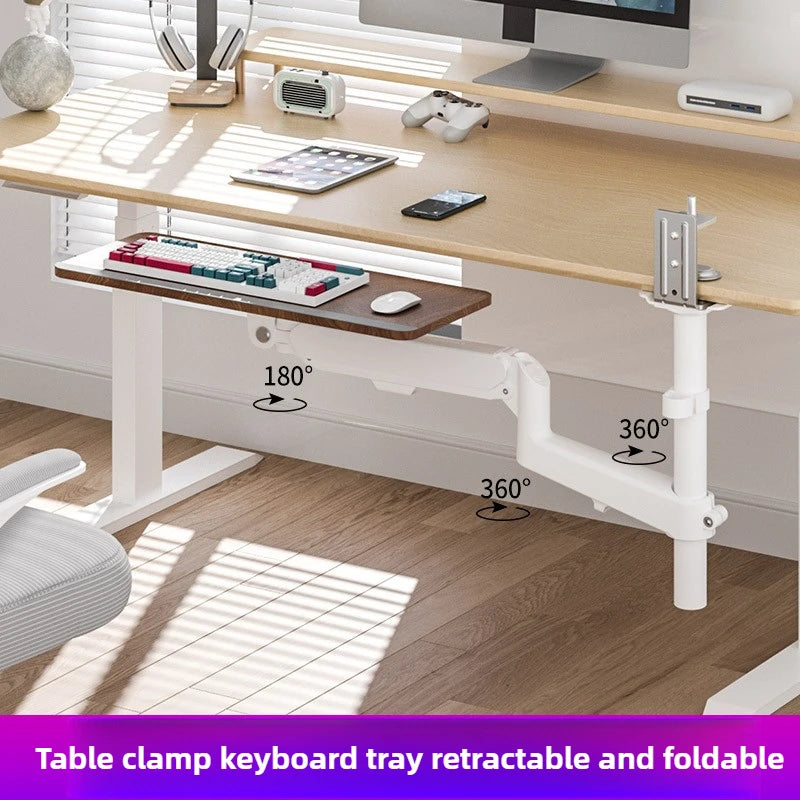 Adjustable Under Desk Keyboard Tray Ergonomic Pull Out Mouse Holder Swivel Fold Workstation Accessories Keyboard Storage Bracket