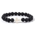 Stone and Wood Bead Rosary Bracelet with Cross