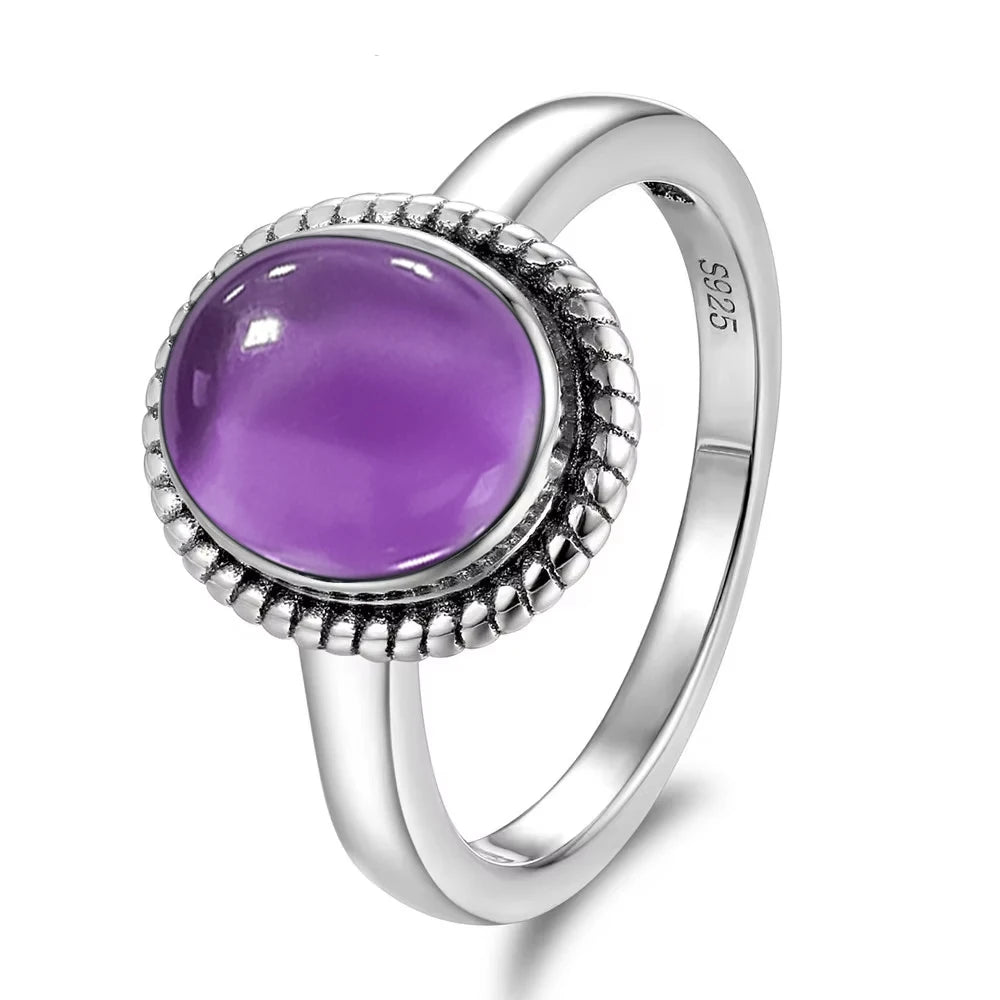 925 Sterling Silver Amethyst Oval Ring