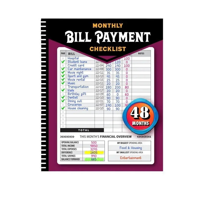 Budget Bill Payment Planner, 48 Month Tracker Notebook