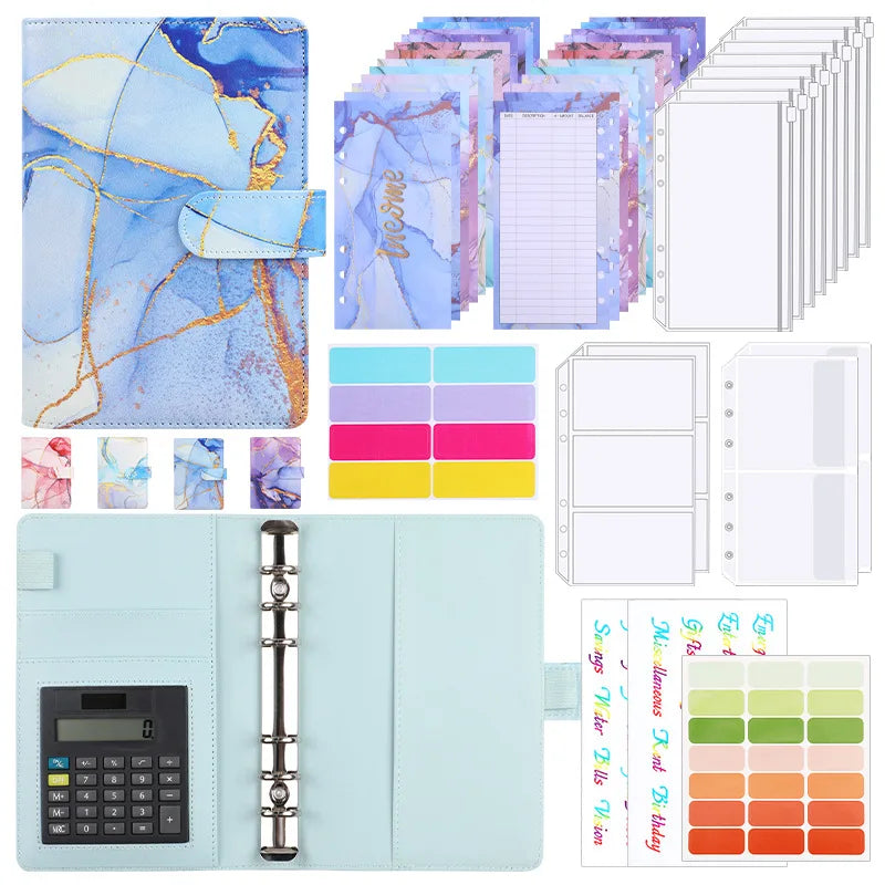 A6 Marble Budget Binder with Zipper Envelopes