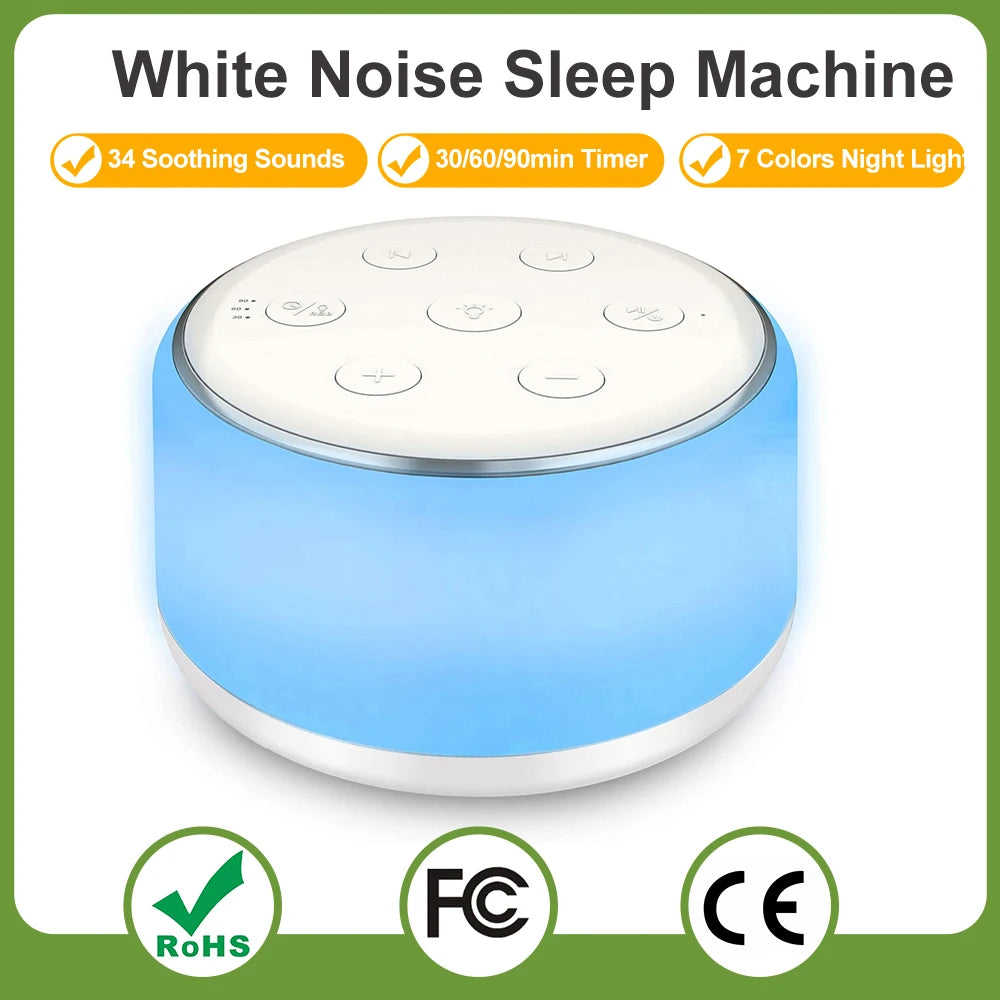 Desktop White Noise Machine with Night Lights, 34 Soothing Sounds, and Timer.