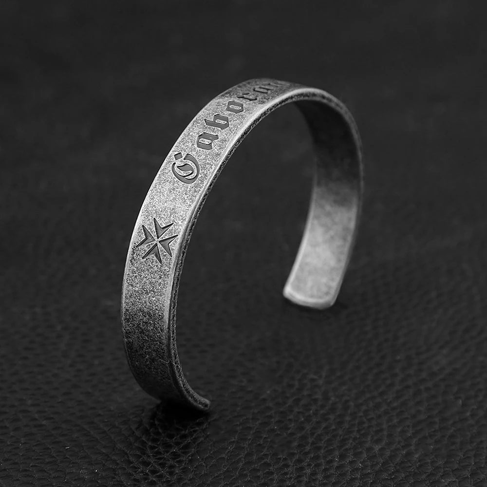Stainless Steel Sutra Mantra Cuff Bracelet