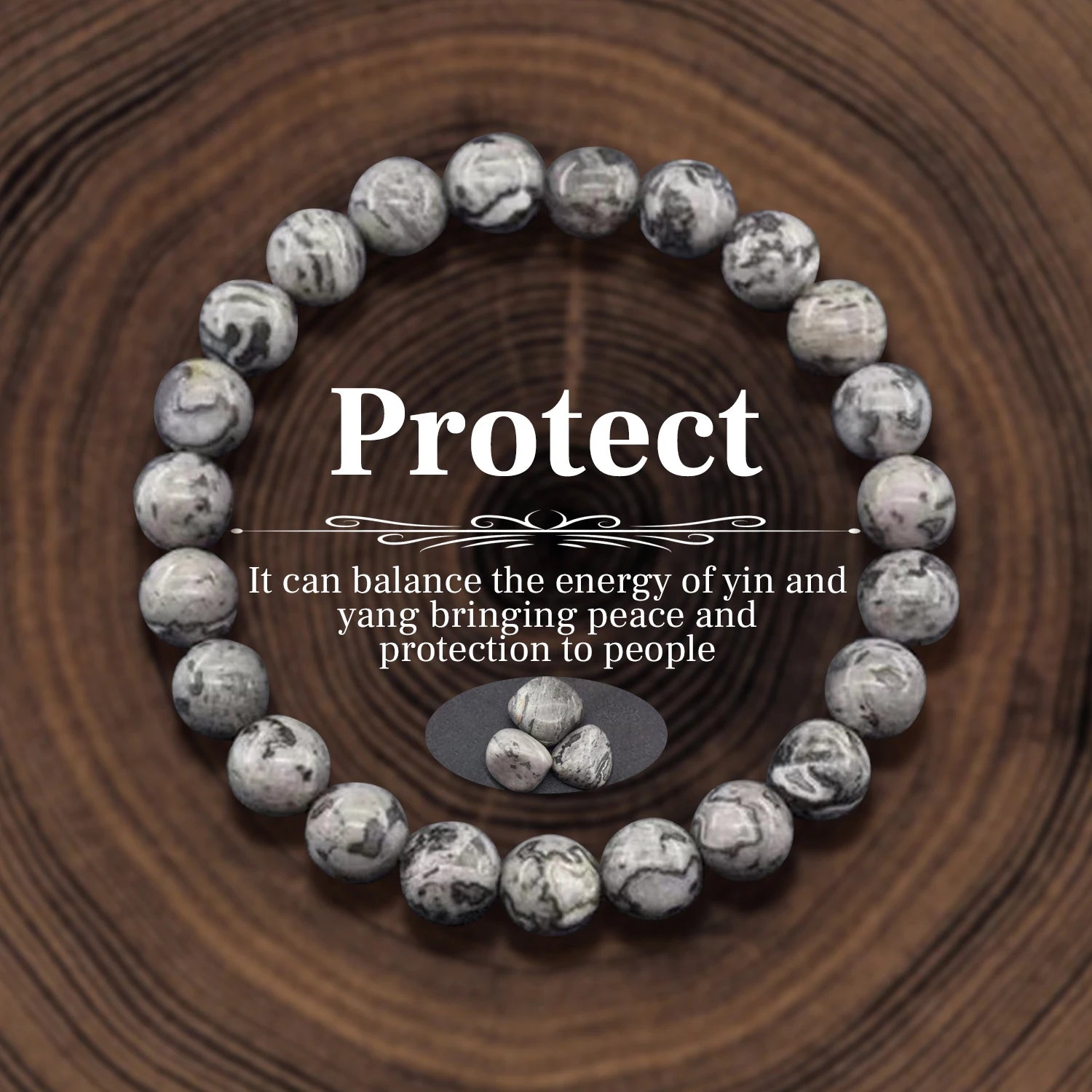 8 mm Natural Stone Beaded Bracelet