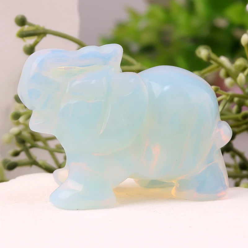 Hand-Carved Crystal Elephant Figurine