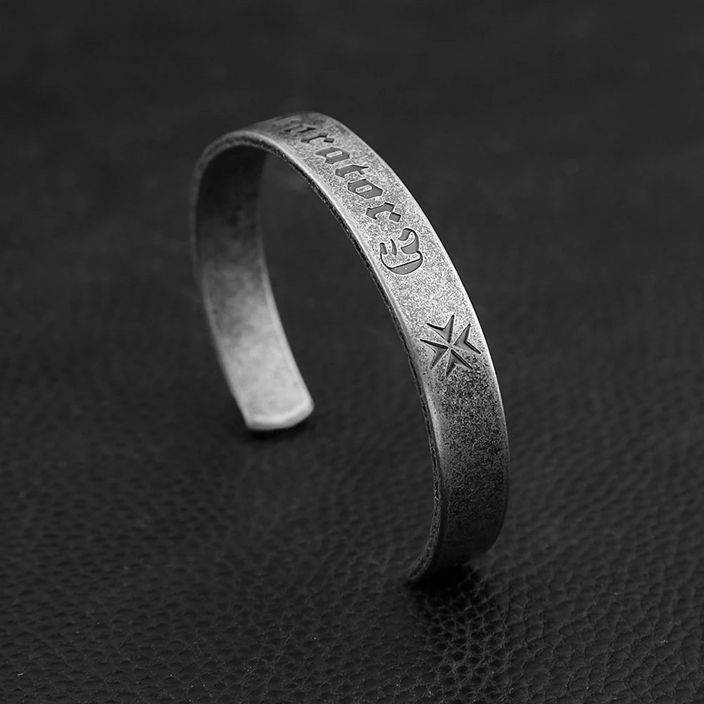 Stainless Steel Sutra Mantra Cuff Bracelet