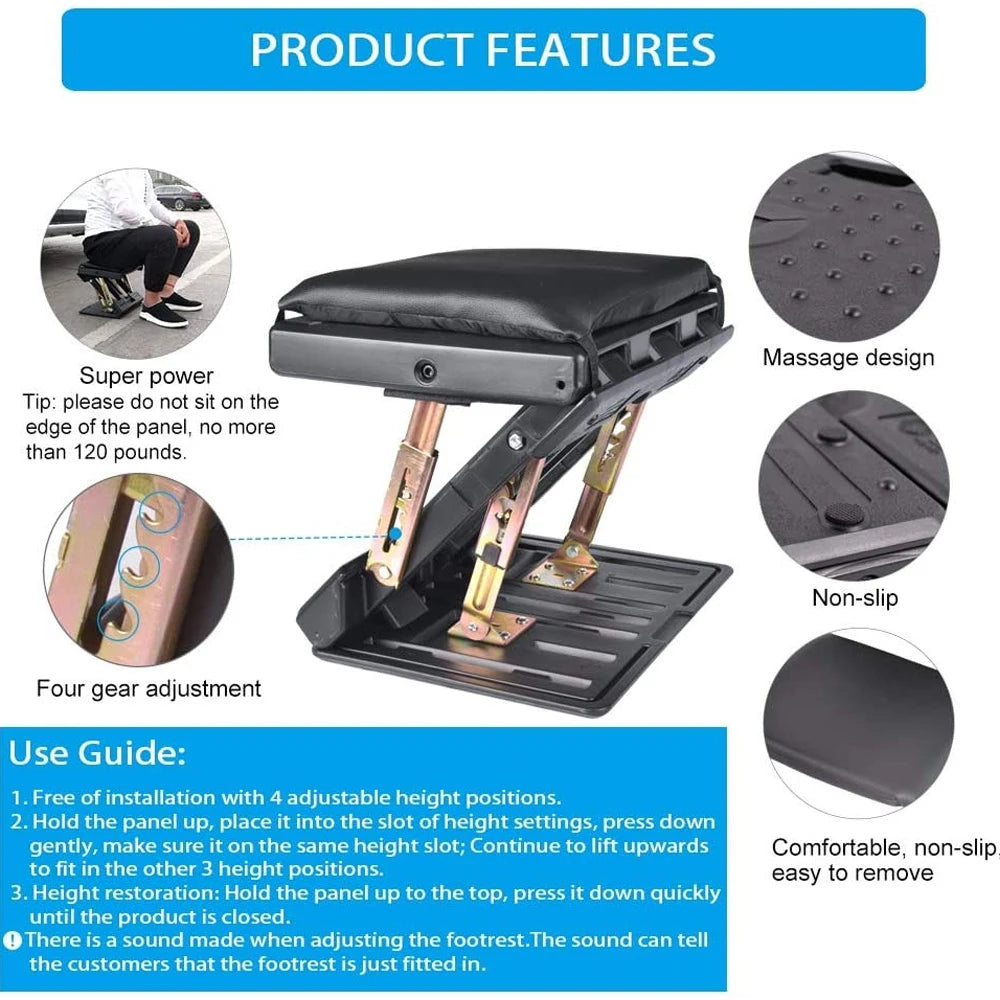 Adjustable Ergonomic Footrest with Soft Pad