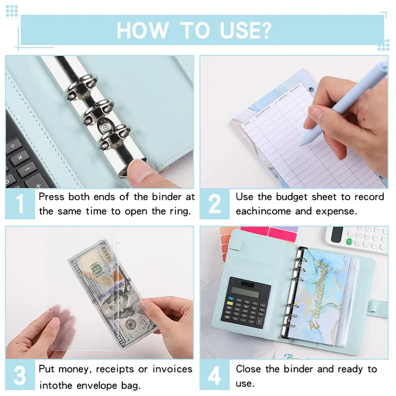 A6 Marble Budget Binder with Zipper Envelopes