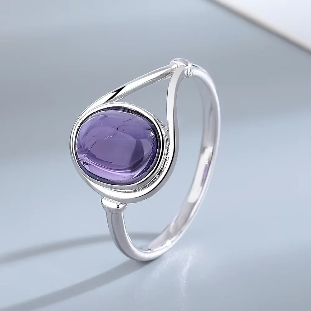 925 Sterling Silver Amethyst Oval Ring