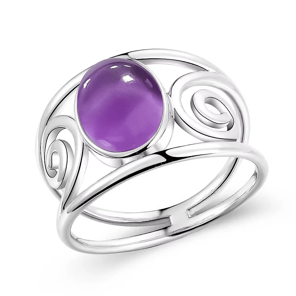 925 Sterling Silver Amethyst Oval Ring