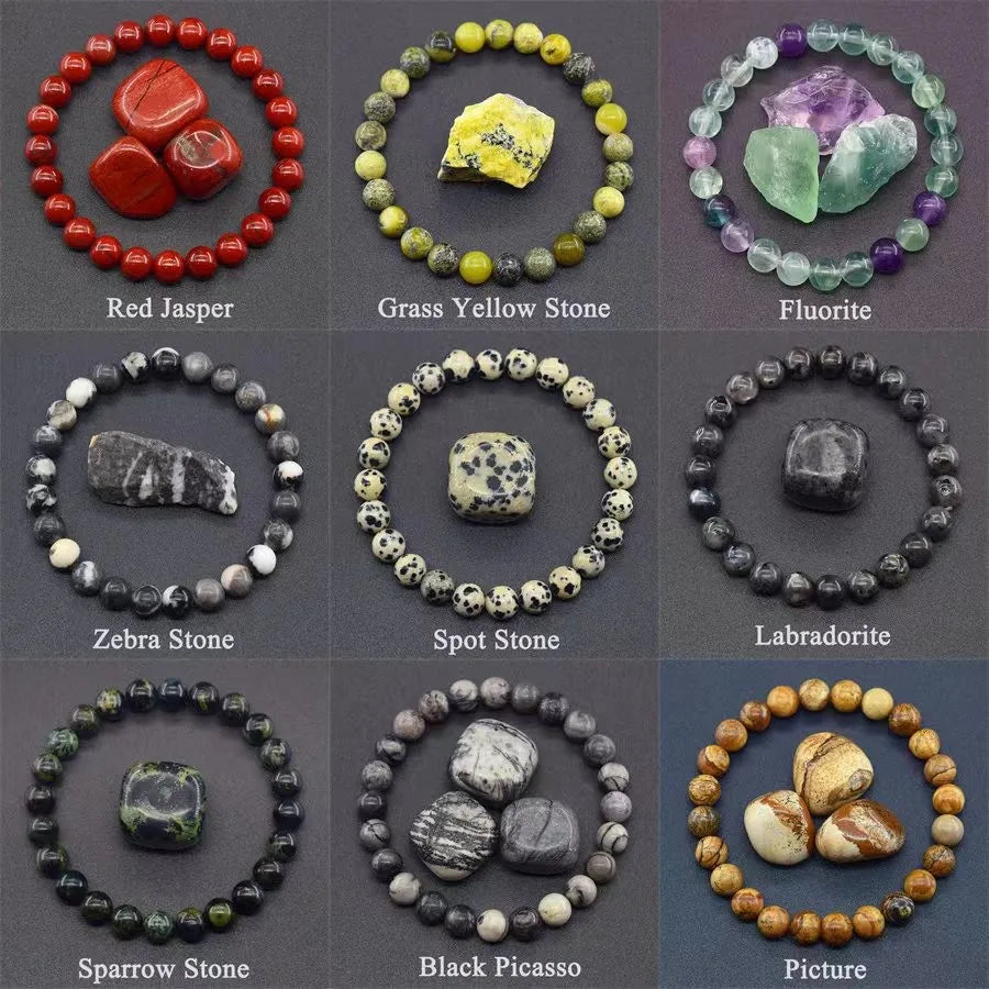 8 mm Natural Stone Beaded Bracelet