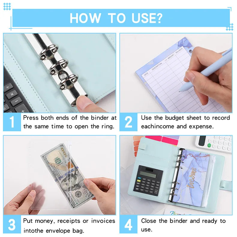 A6 Marble Budget Binder with Zipper Envelopes