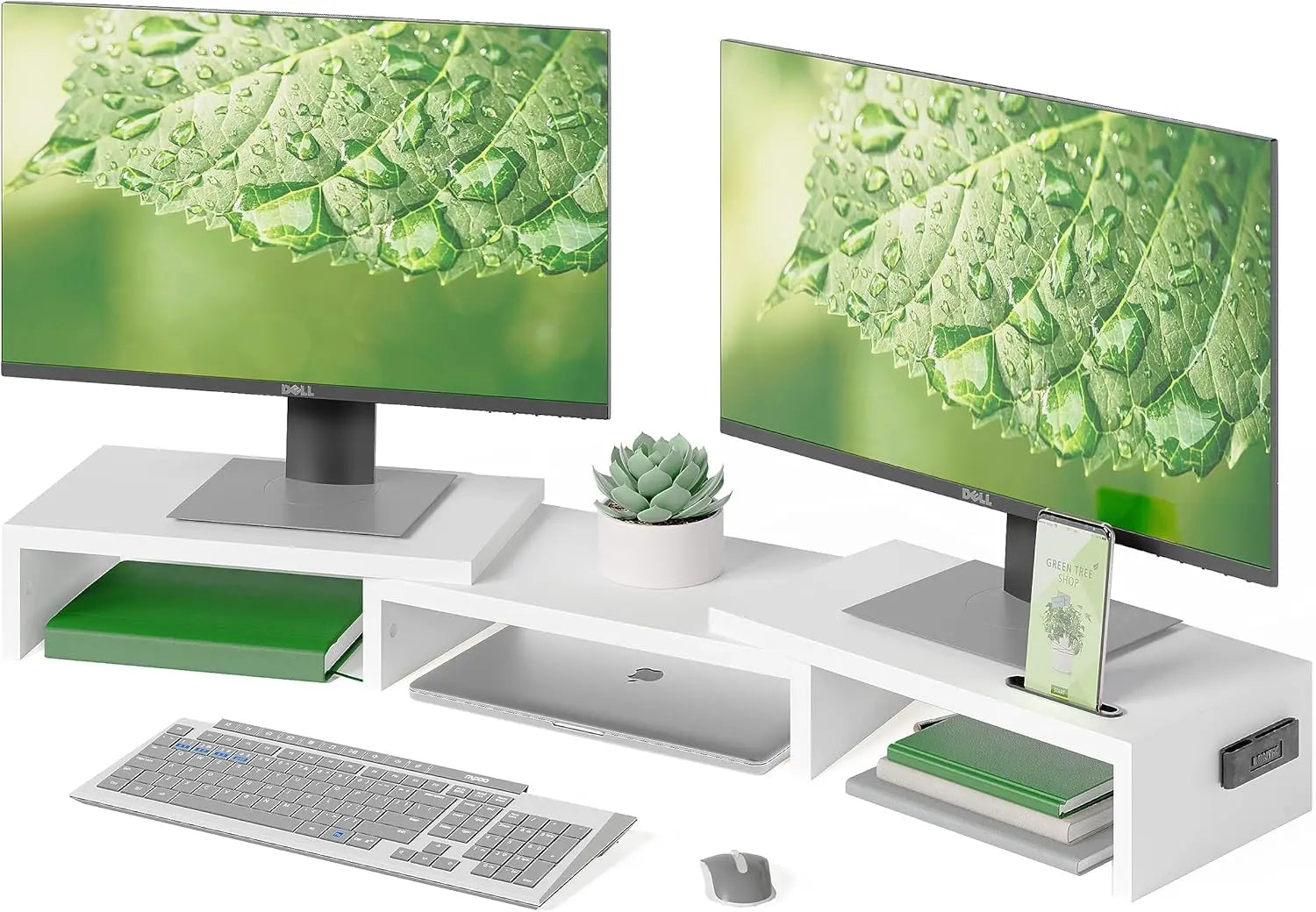 Adjustable Dual Monitor Stand with Phone Holder