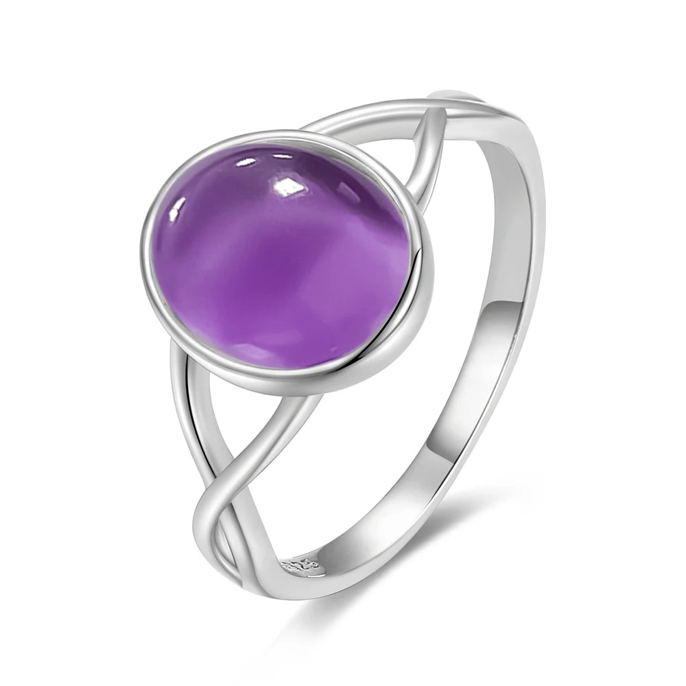 925 Sterling Silver Amethyst Oval Ring