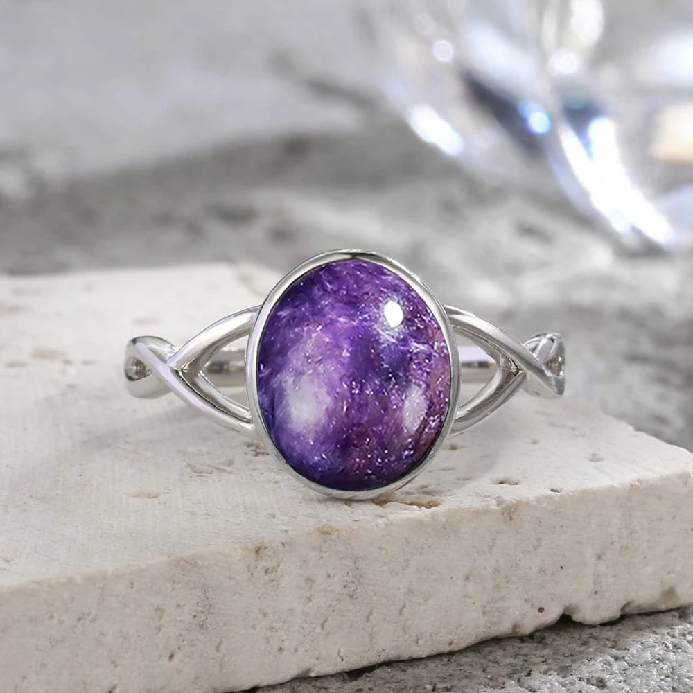 925 Sterling Silver Amethyst Oval Ring