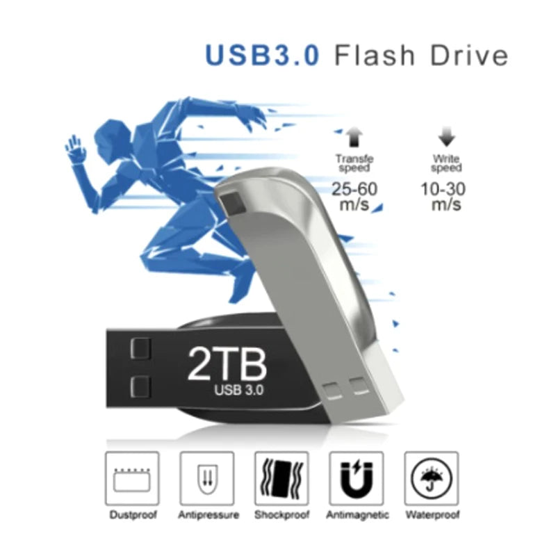 2TB Metal USB 3.0 Flash Drive with Type-C Adapter