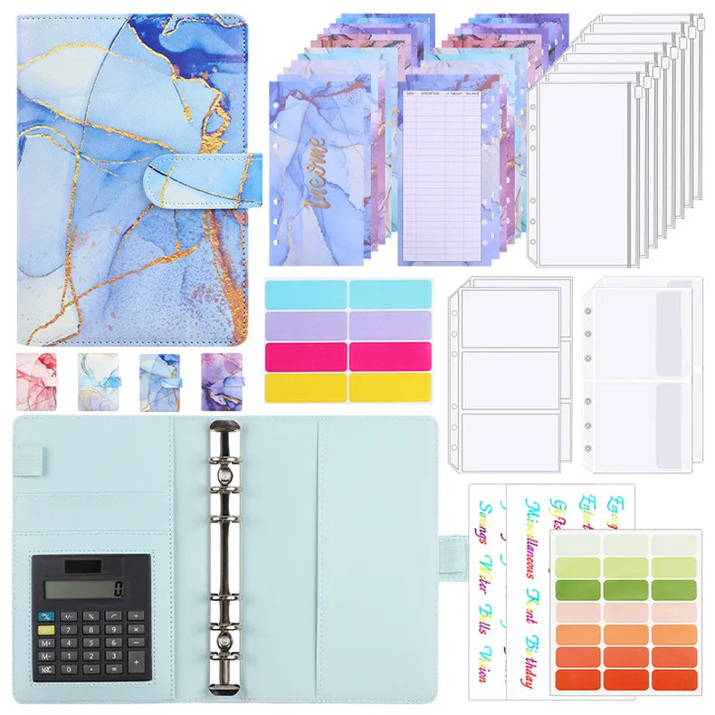 A6 Marble Budget Binder with Zipper Envelopes