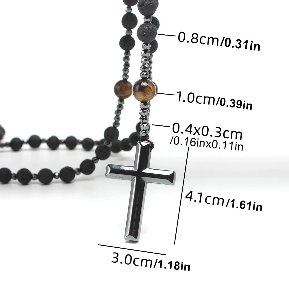 Lava Stone and Tiger Eye Cross Necklace