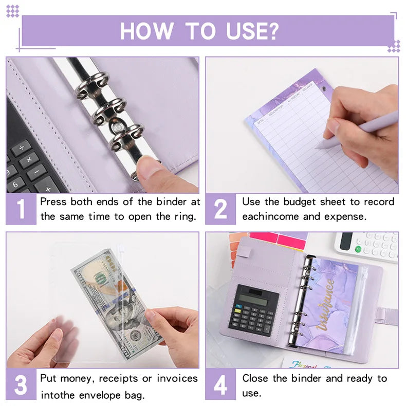 A6 Marble Budget Binder with Zipper Envelopes