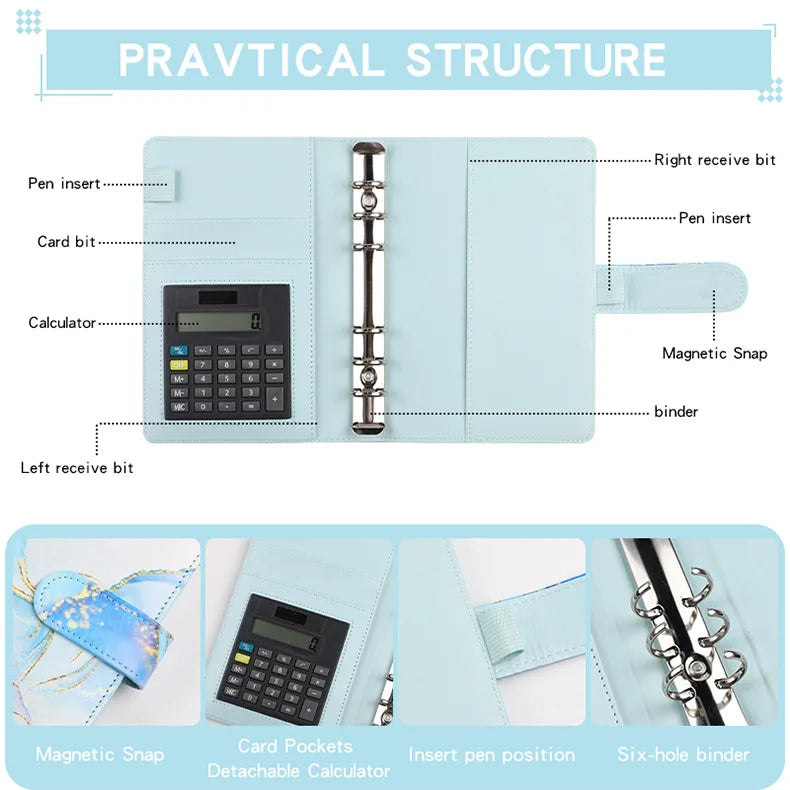 A6 Marble Budget Binder with Zipper Envelopes