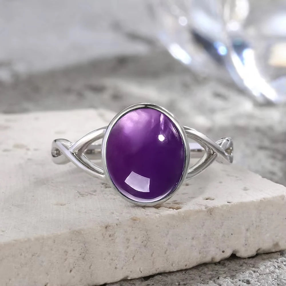 925 Sterling Silver Amethyst Oval Ring