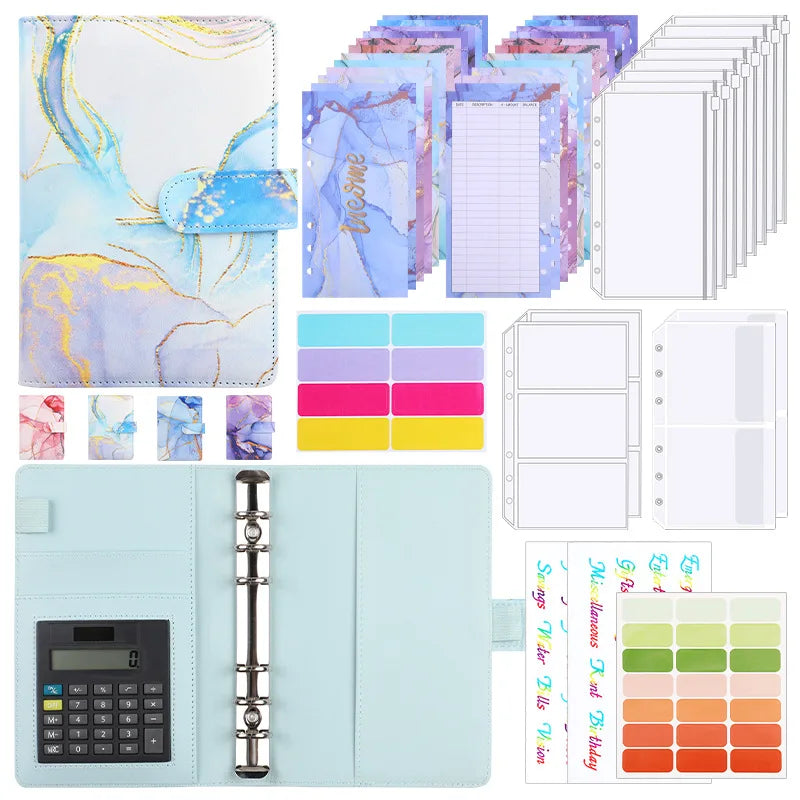A6 Marble Budget Binder with Zipper Envelopes
