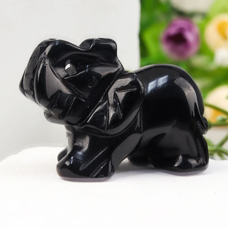 Hand-Carved Crystal Elephant Figurine