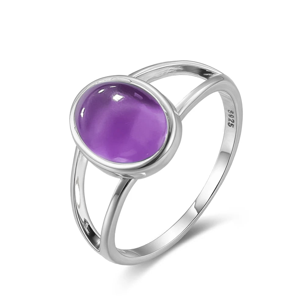 925 Sterling Silver Amethyst Oval Ring