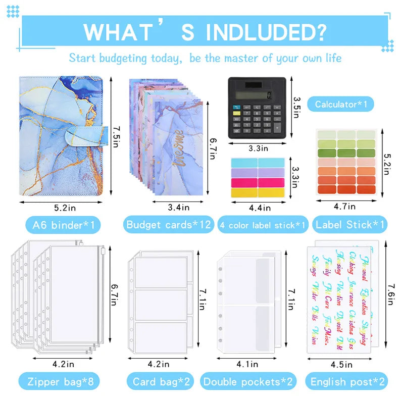 A6 Marble Budget Binder with Zipper Envelopes