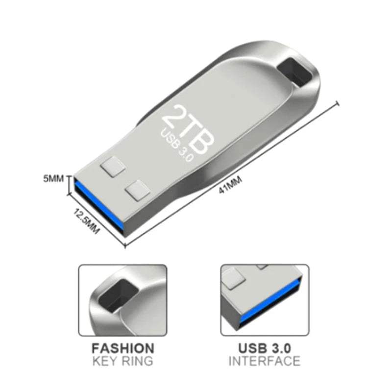2TB Metal USB 3.0 Flash Drive with Type-C Adapter