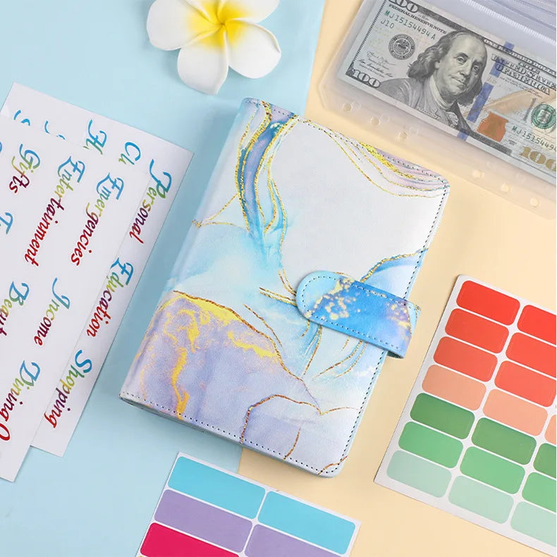 A6 Marble Budget Binder with Zipper Envelopes