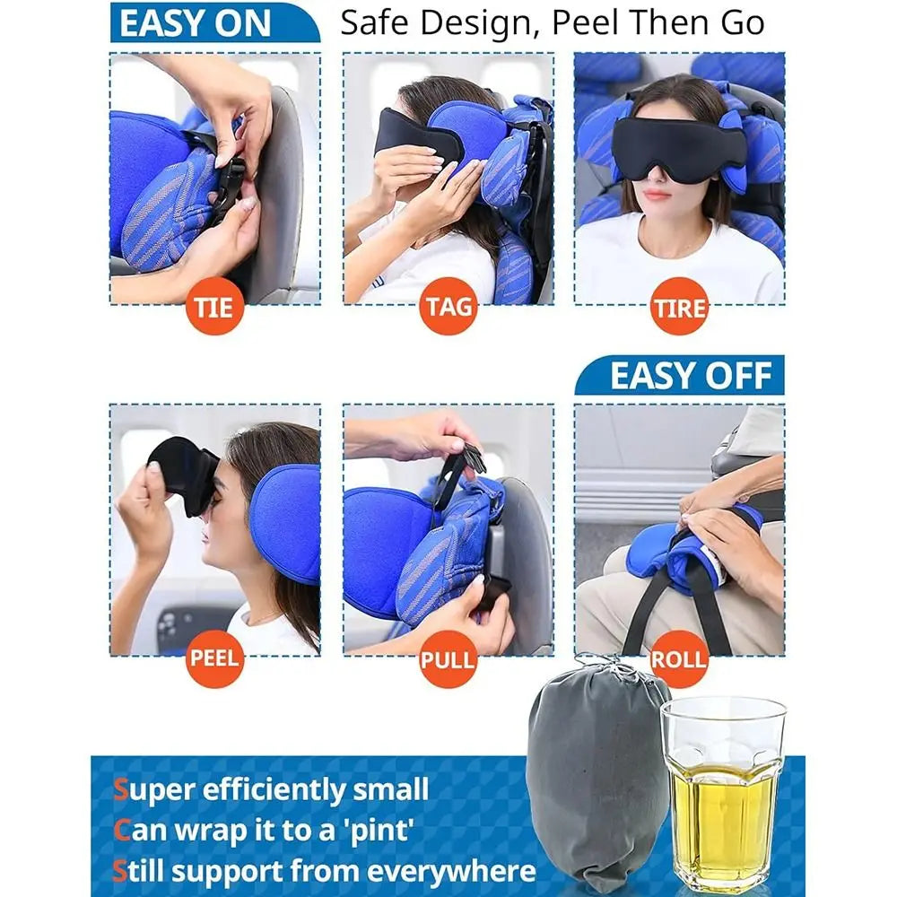 3D Contoured Travel Pillow with Blackout Eye Mask