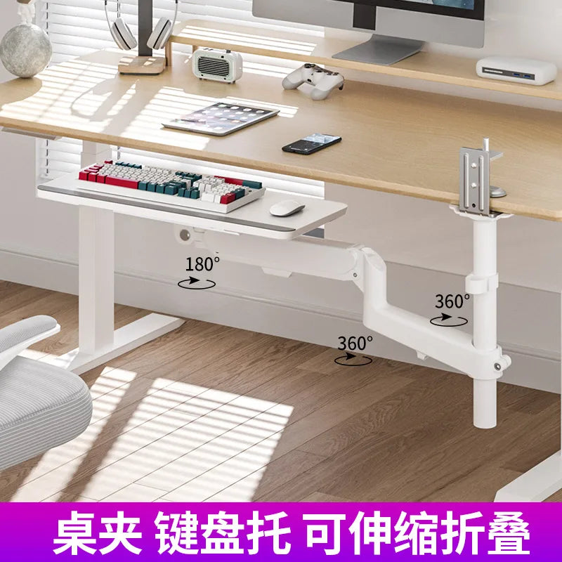 Adjustable Under Desk Keyboard Tray Ergonomic Pull Out Mouse Holder Swivel Fold Workstation Accessories Keyboard Storage Bracket
