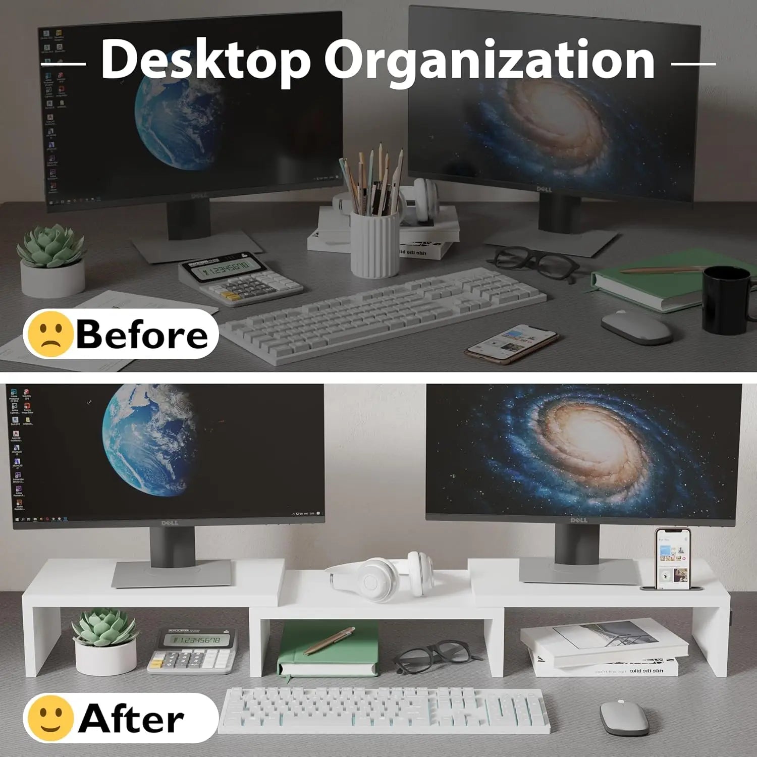 Adjustable Dual Monitor Stand with Phone Holder