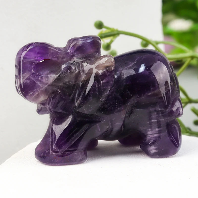 Hand-Carved Crystal Elephant Figurine