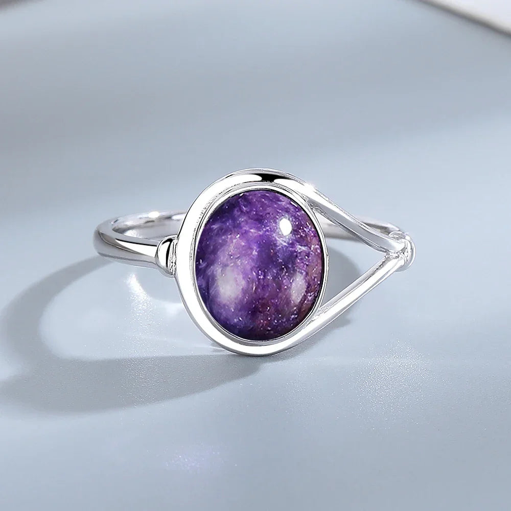 925 Sterling Silver Amethyst Oval Ring
