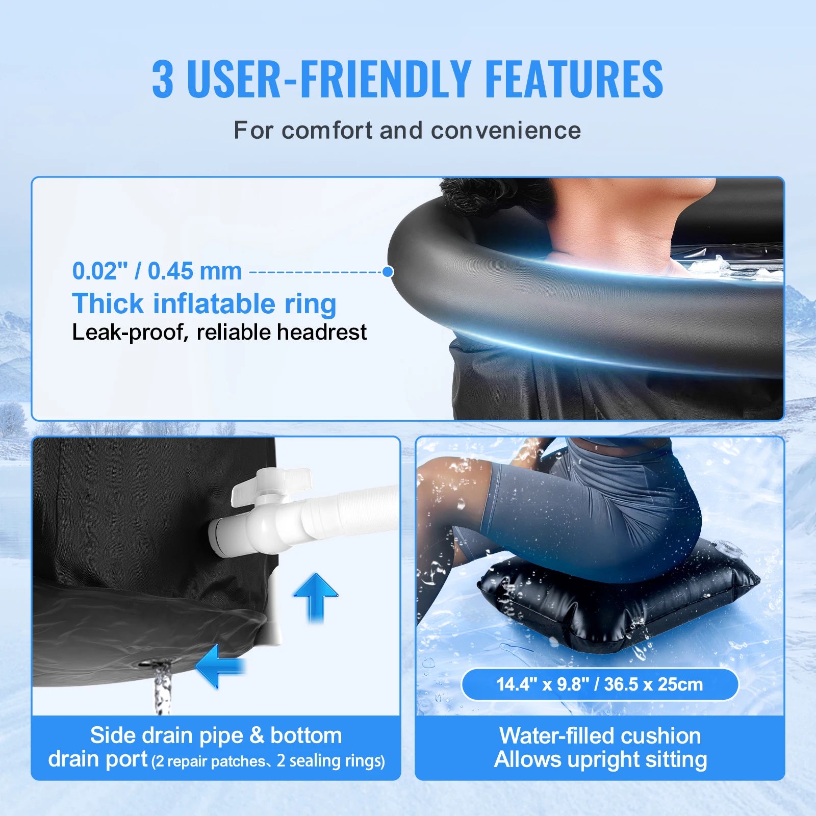 SucceBuy Ice Bath Tub Cold Water Therapy Plunge Tub for Athletes Portable Outdoor Ice Barrel Plunge Pool Inflatable Ice Bathtub