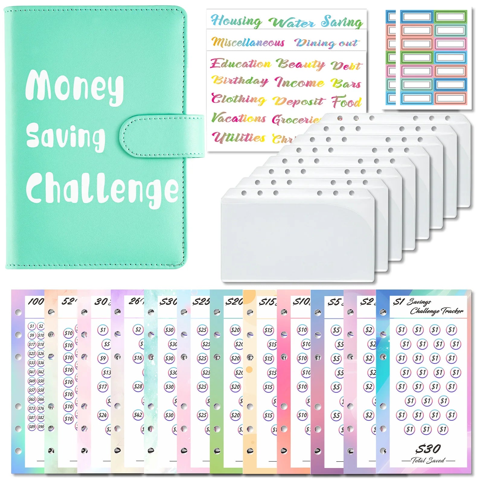 A6 Money-Saving Challenge Binder Set