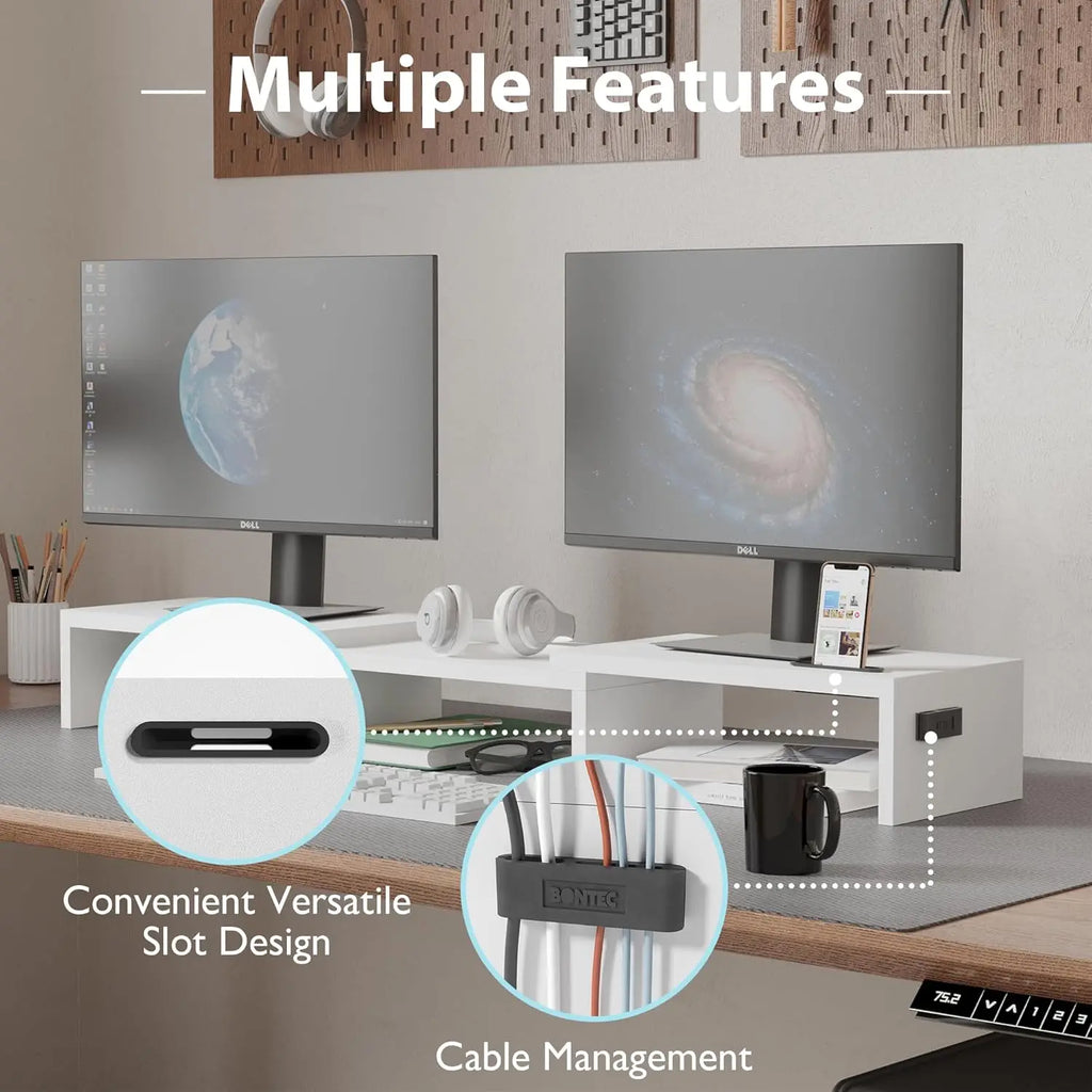 Adjustable Dual Monitor Stand with Phone Holder