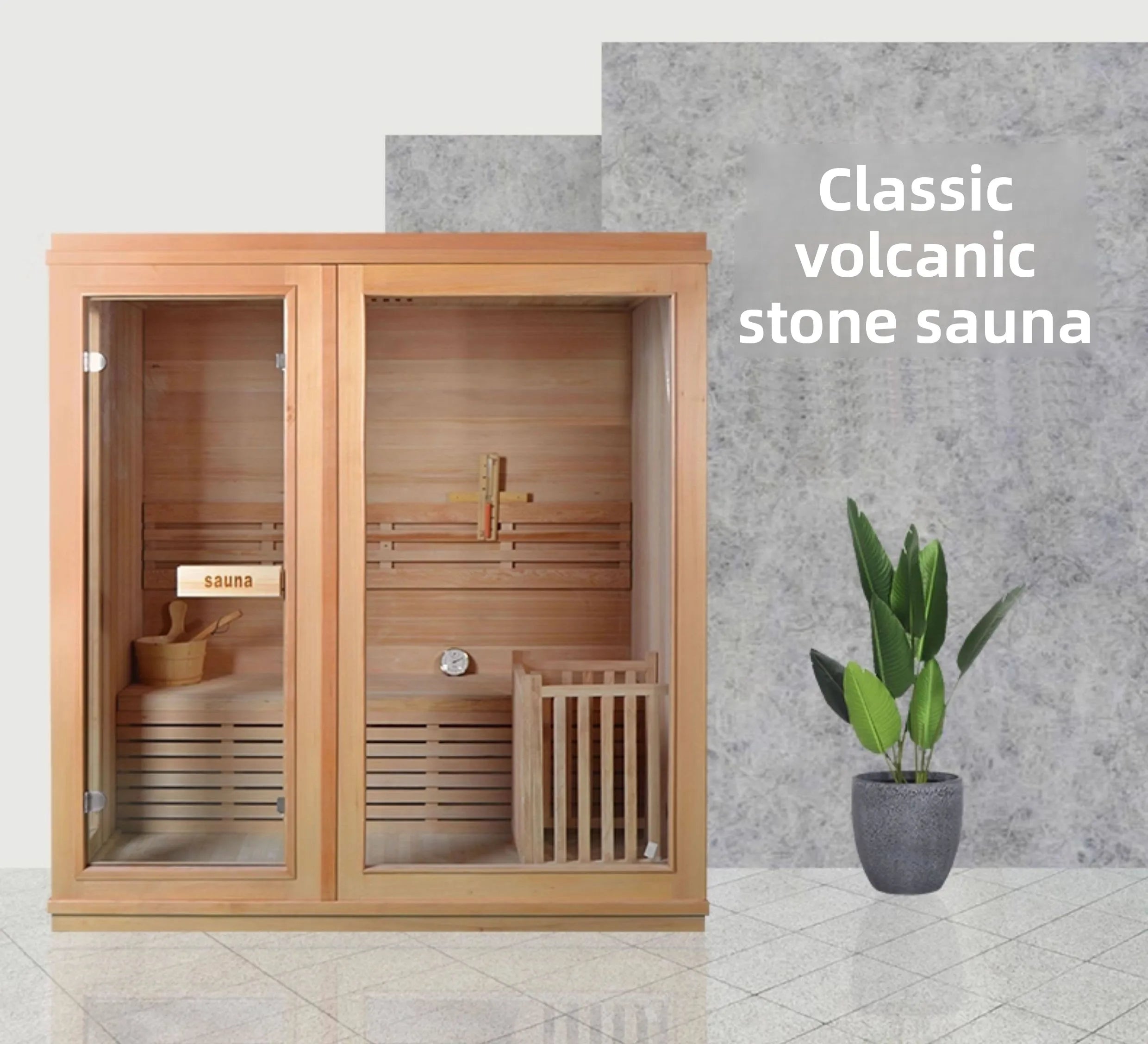 Home Sauna Room with Stone Heater
