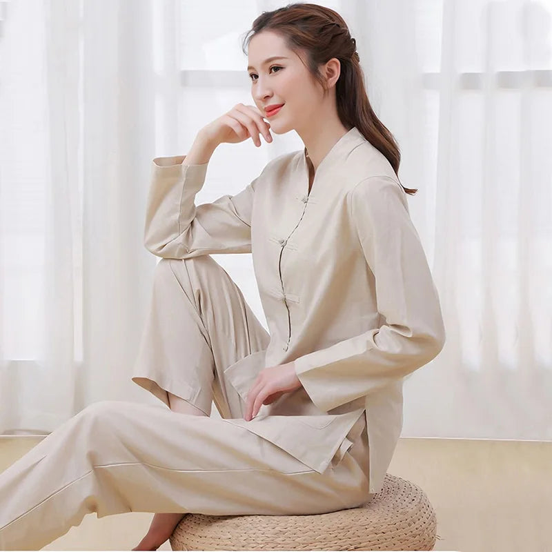 CLYFAN Cotton Wushu Uniform Set for Tai Chi and Yoga - Tops and Pants