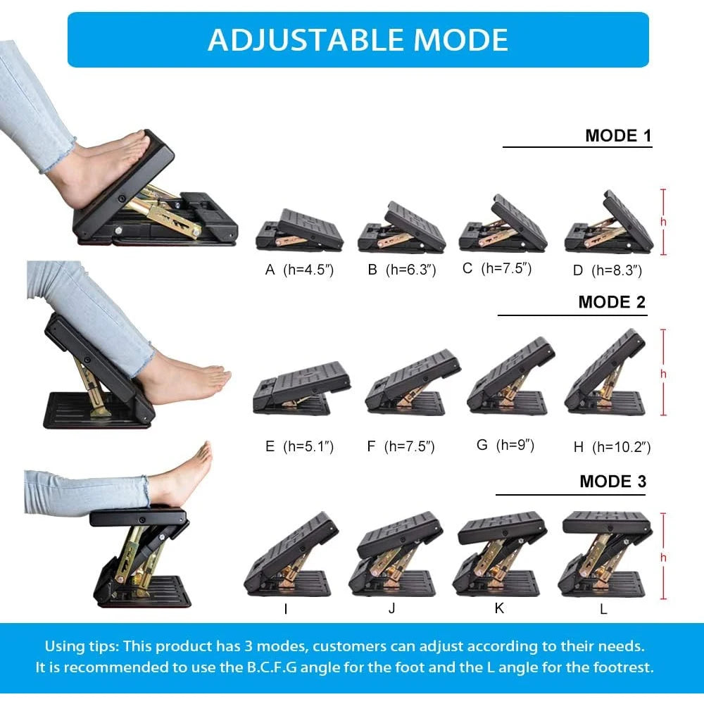 Adjustable Ergonomic Footrest with Soft Pad