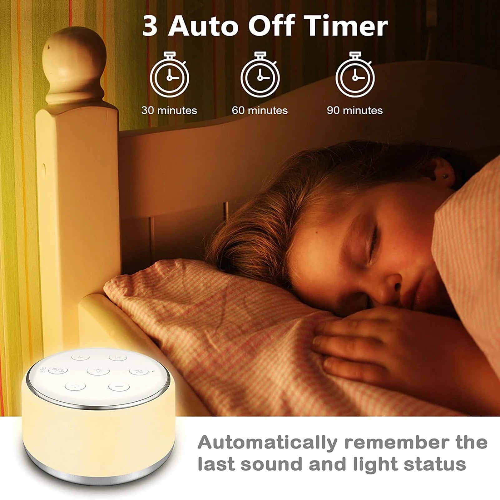 Desktop White Noise Machine with Night Lights, 34 Soothing Sounds, and Timer.