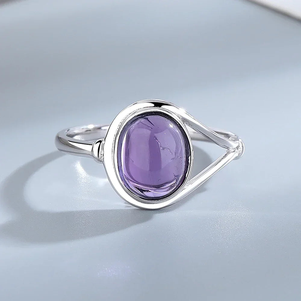 925 Sterling Silver Amethyst Oval Ring