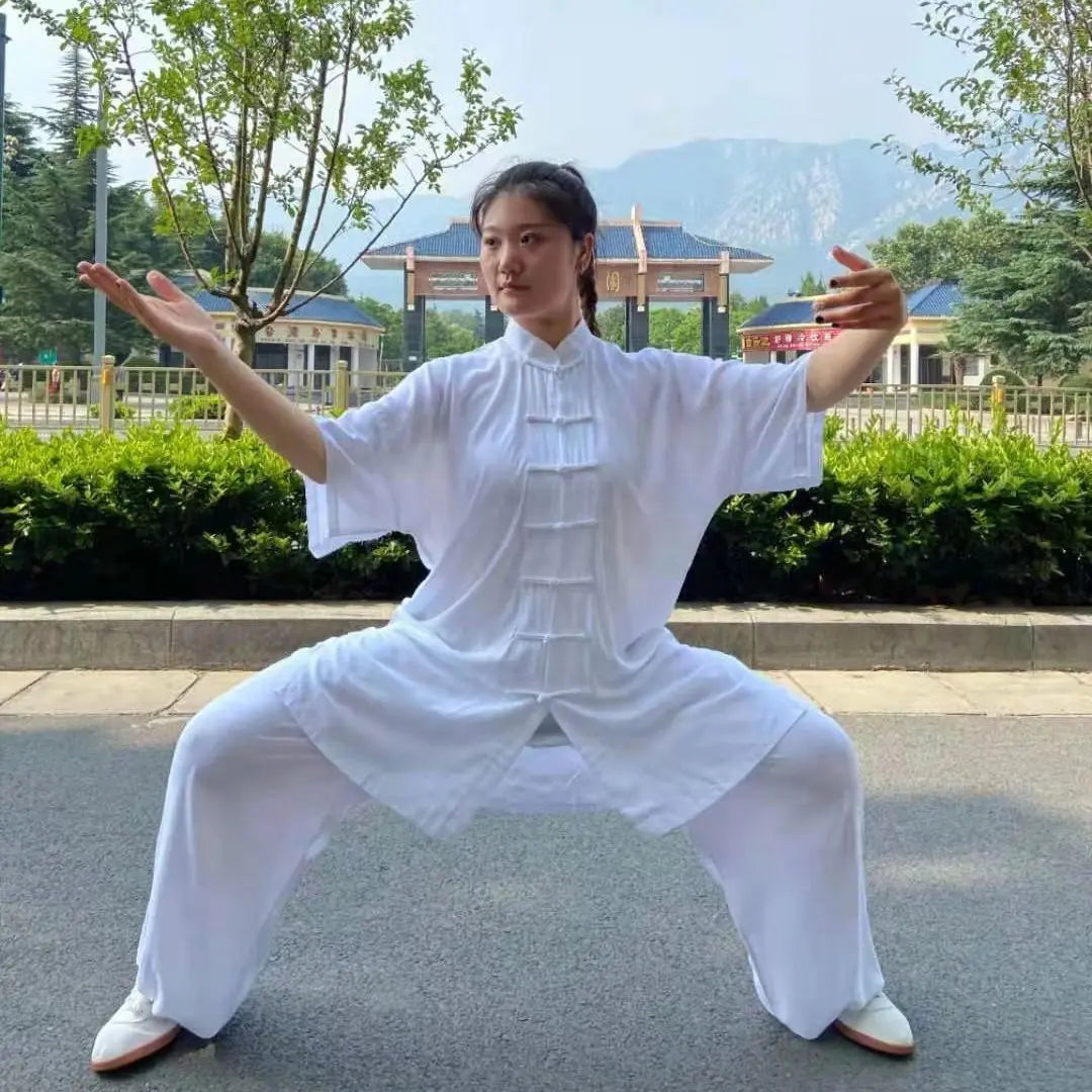 Men's and Women's Cotton Tai Chi Uniforms for Martial Arts and Exercise.