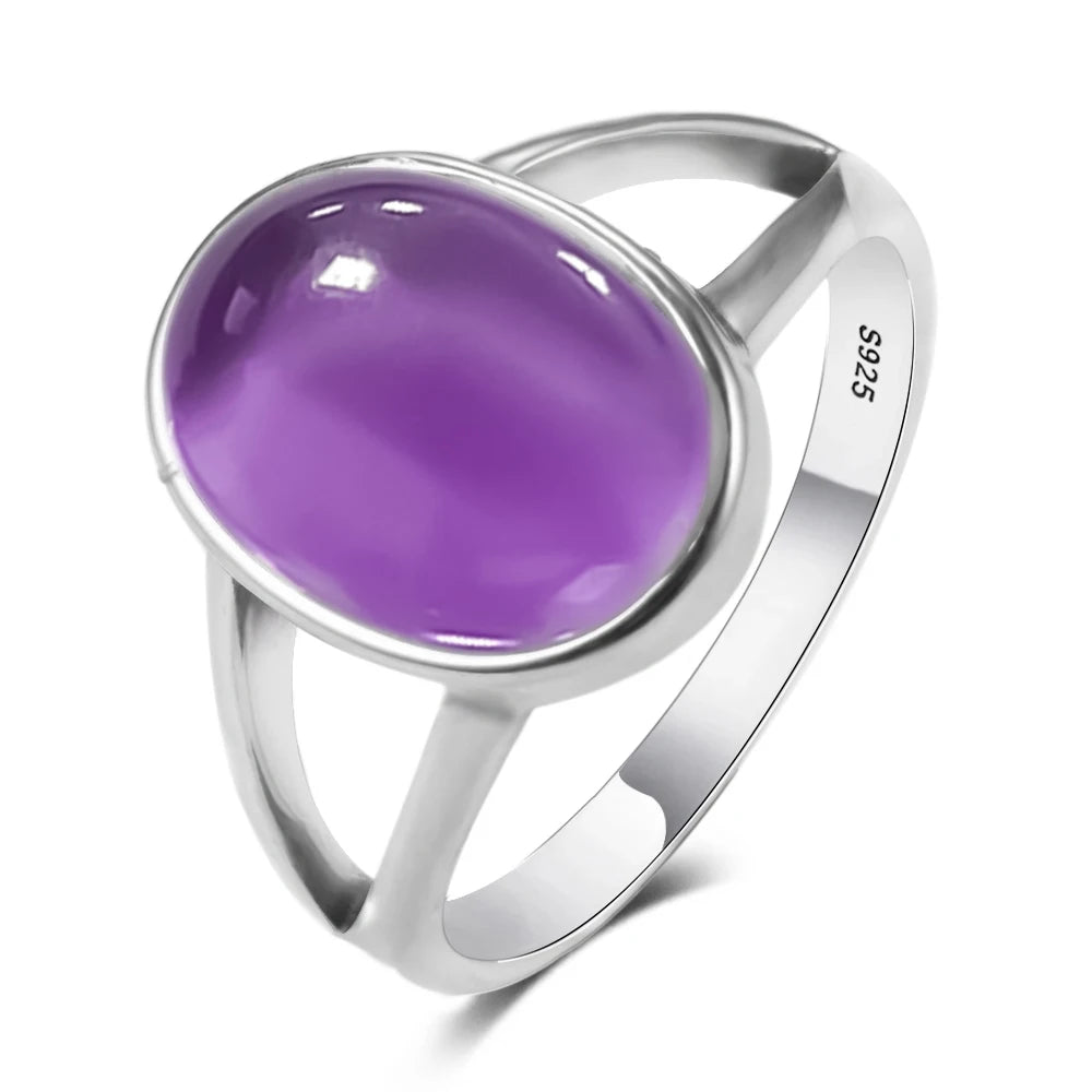 925 Sterling Silver Amethyst Oval Ring